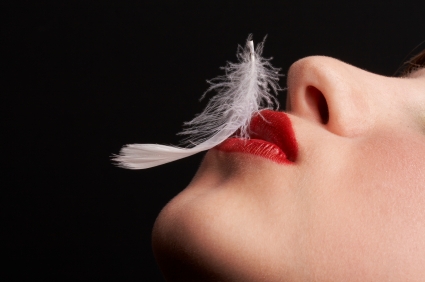 feather, white feather, lips kissing feather, delicate